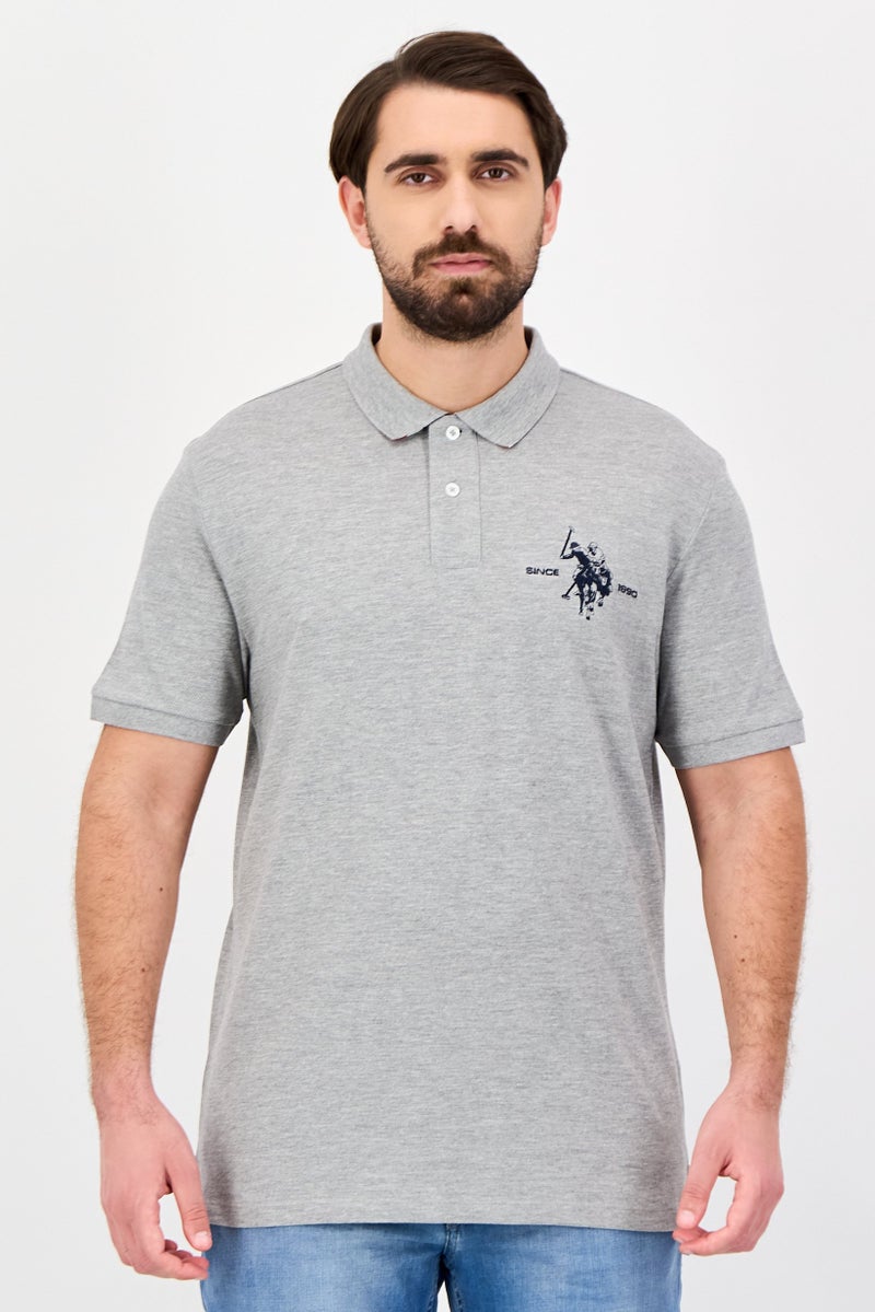 U.S. Polo Assn. Men Regular Fit Short Sleeve Embroidered Logo Polo Shirt, Grey - Image 1